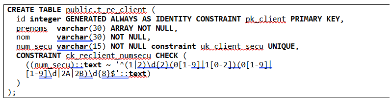 Regex : Exemple de création d’une table postgreSQL utilisant une regex
